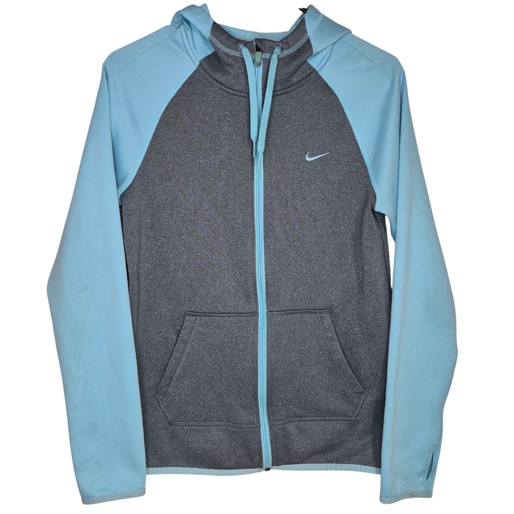 Nike Hoodie Womens XS Gray Blue Therma-FIT Full Zip Raglan Fleece Jacket